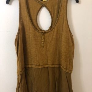 Anthropologie Golden Tank with chiffon hi- lo cut